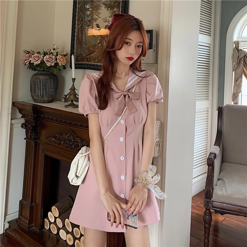 Sukienka z bufiastym rękawem w stylu Azjatyckim - obrazek 2