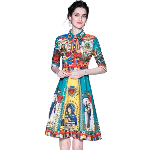 Sukienka z motywem religijnym 3/4 rękaw