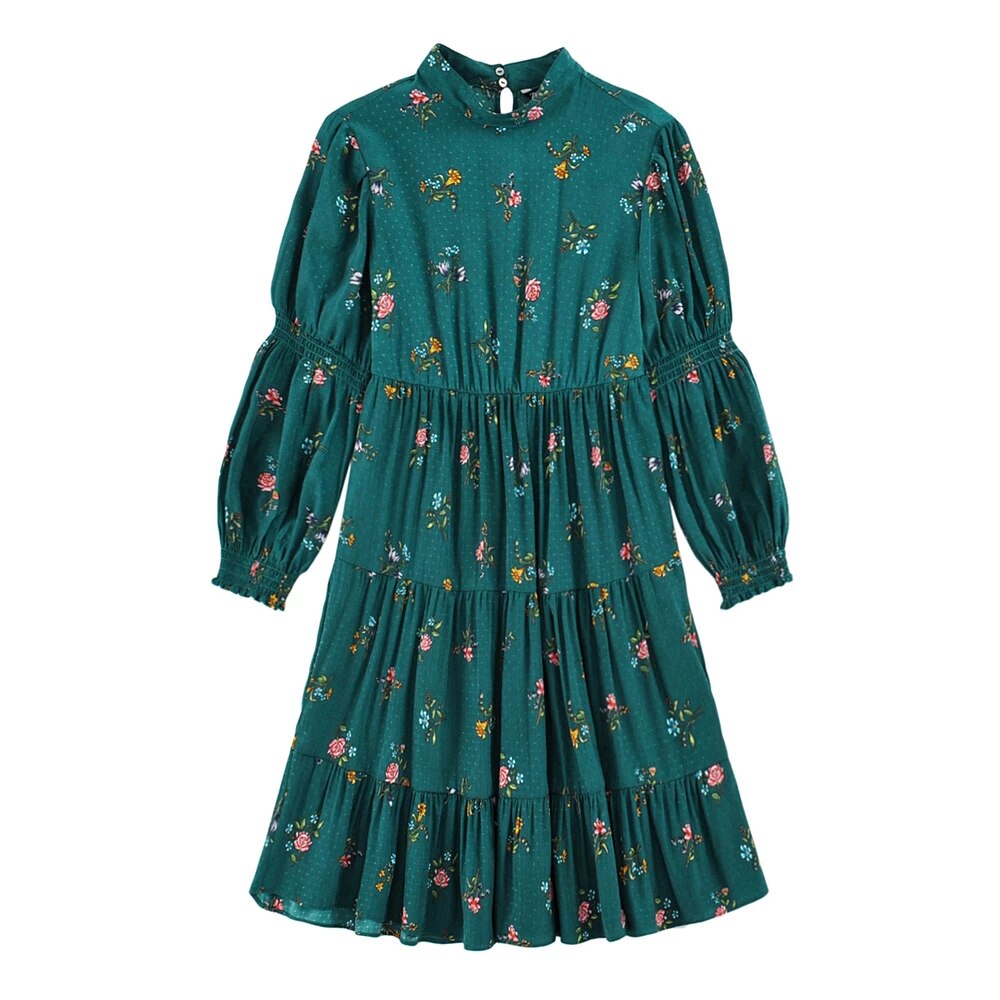 Trapezowa sukienka damska z rękawem 3/4 - obrazek 2