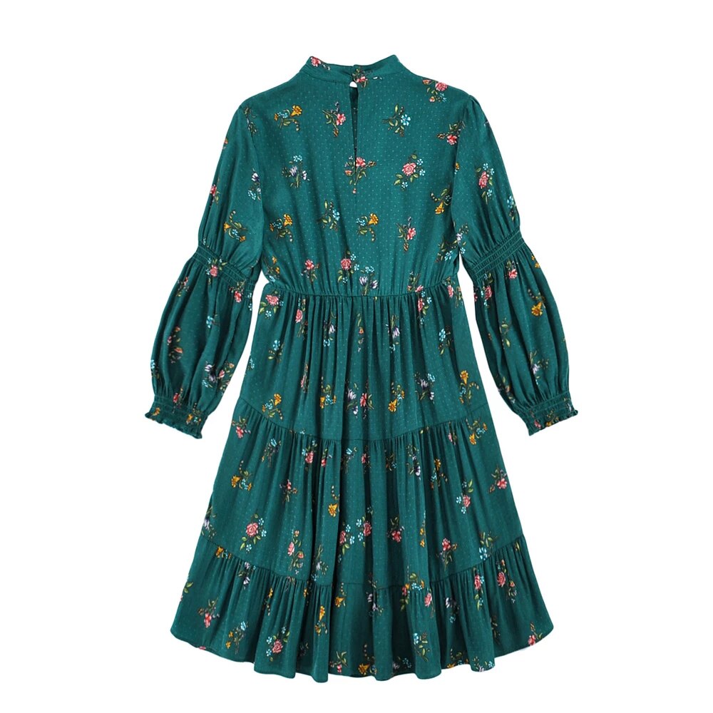 Trapezowa sukienka damska z rękawem 3/4 - obrazek 3