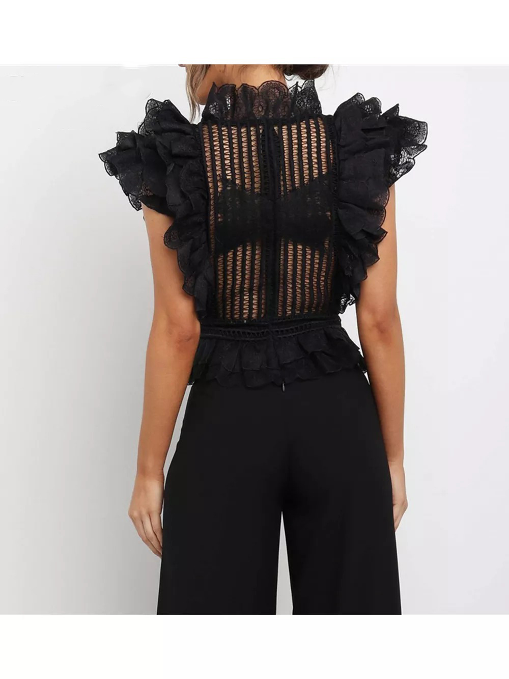 CHARMING TREND Koronkowa damska bluzka z falbanami - obrazek 5
