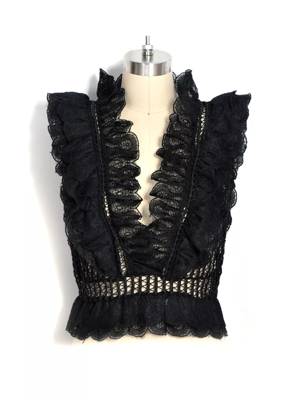 CHARMING TREND Koronkowa damska bluzka z falbanami - obrazek 2