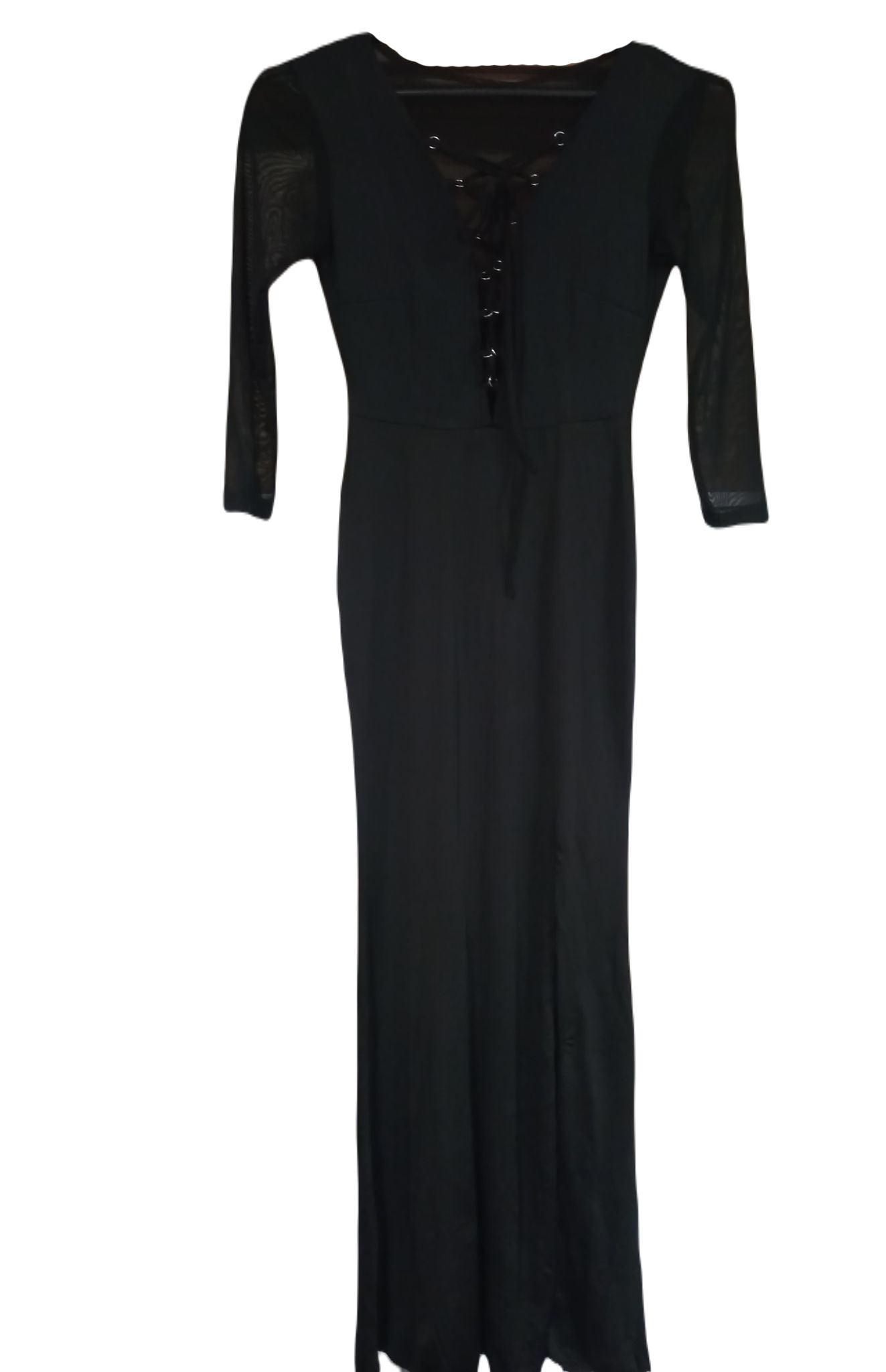 Maxi czarna sukienka z rękawem 3/4