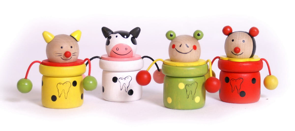 Small Foot 7795 Drewniane pojemniczki na pierwsze ząbki dla Dzieci 4szt