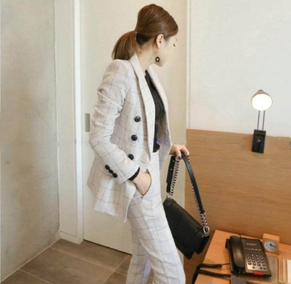 Damski elegancki komplet garnitur w kratę - obrazek 3