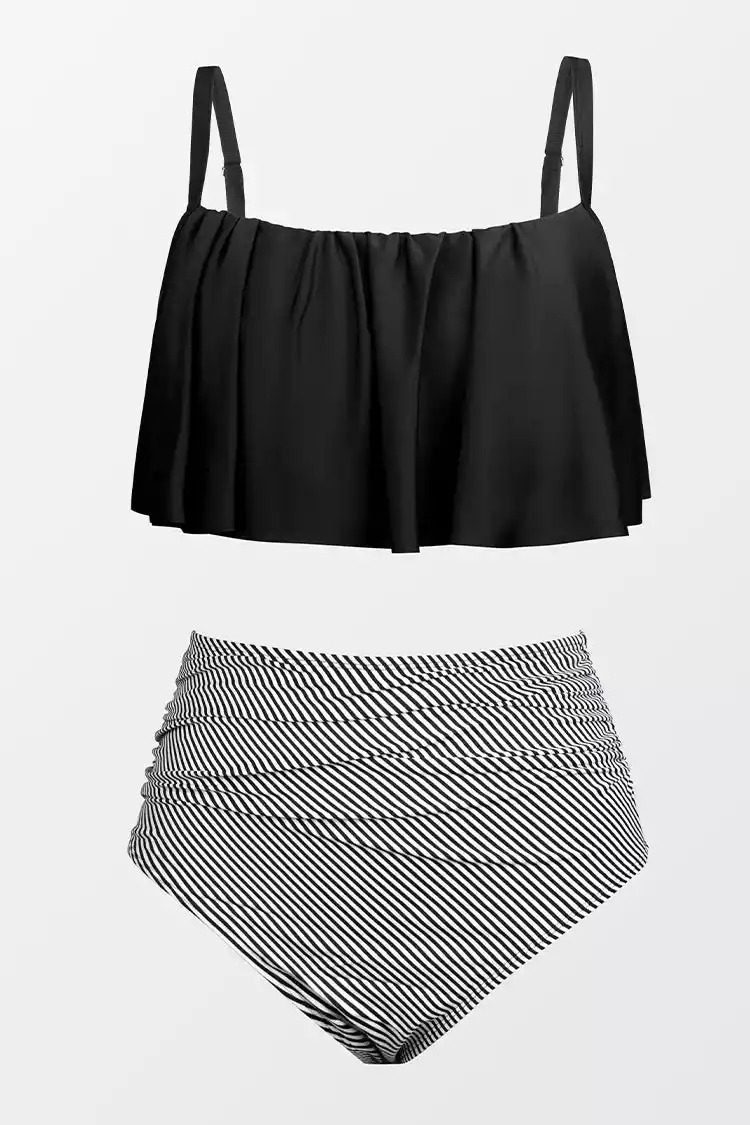 CUPSHE Dwuczęściowe bikini plus size z falbanką z wysokim stanem - obrazek 2