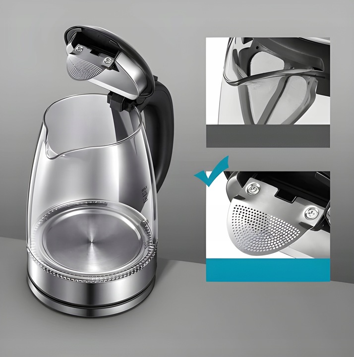 CZAJNIK ELEKTRYCZNY SZKLANY LED NOVETE 2200W 1,7l - obrazek 2