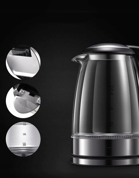 CZAJNIK ELEKTRYCZNY SZKLANY LED NOVETE 2200W 1,7l - obrazek 3