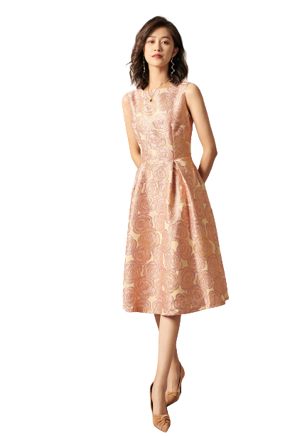 Damska żakardowa kwiecista sukienka