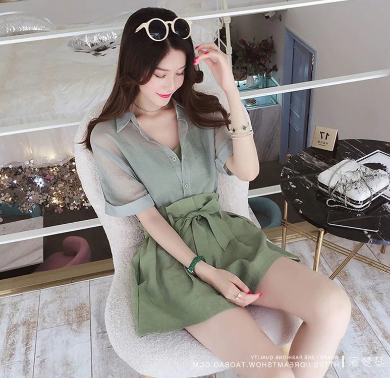 LANLAN 3-częściowy letni komplet damski Zielony - obrazek 2