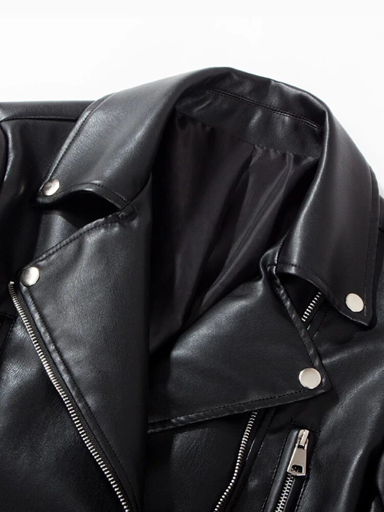 MILUOSIYU Skórzana ramoneska damska czarna - obrazek 2