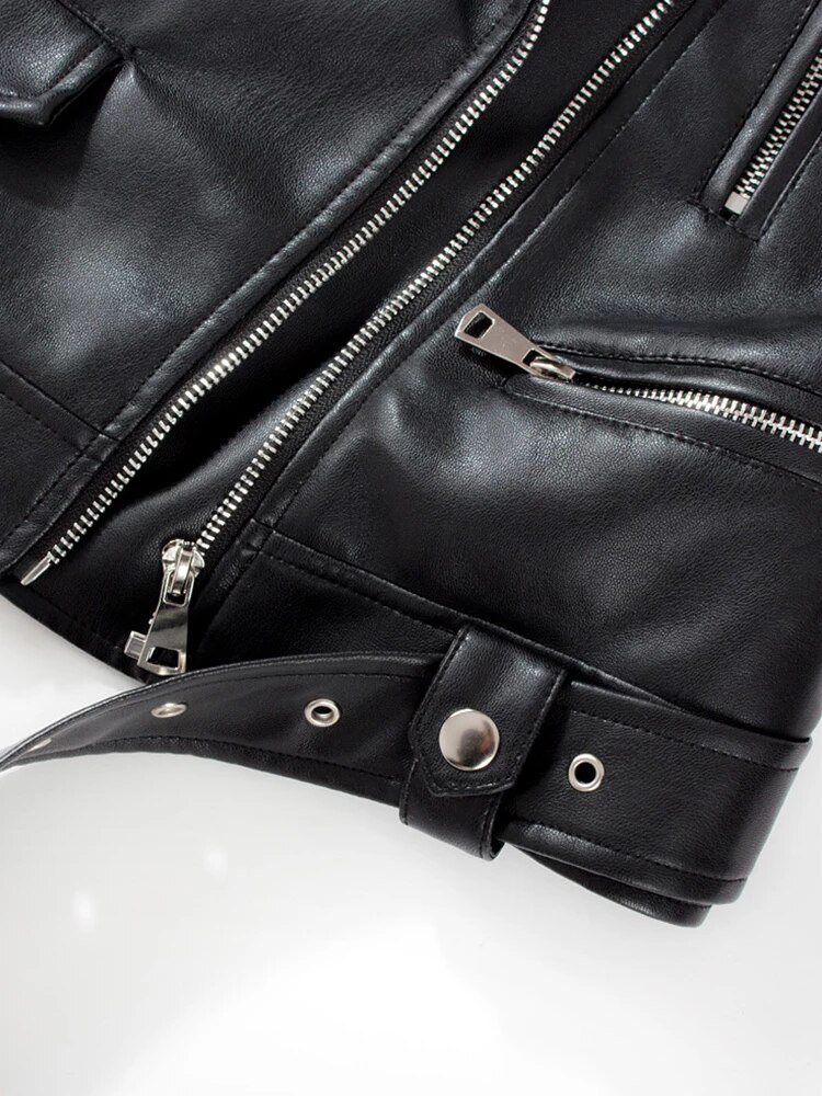 MILUOSIYU Skórzana ramoneska damska czarna - obrazek 3