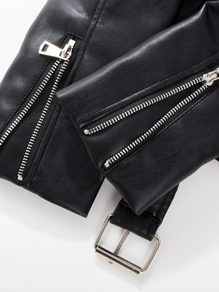 MILUOSIYU Skórzana ramoneska damska czarna - obrazek 4