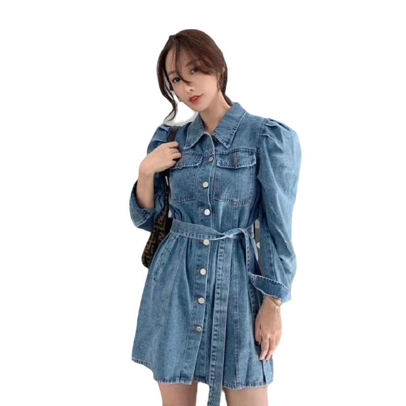 Damska mini sukienka jeansowa z bufkami