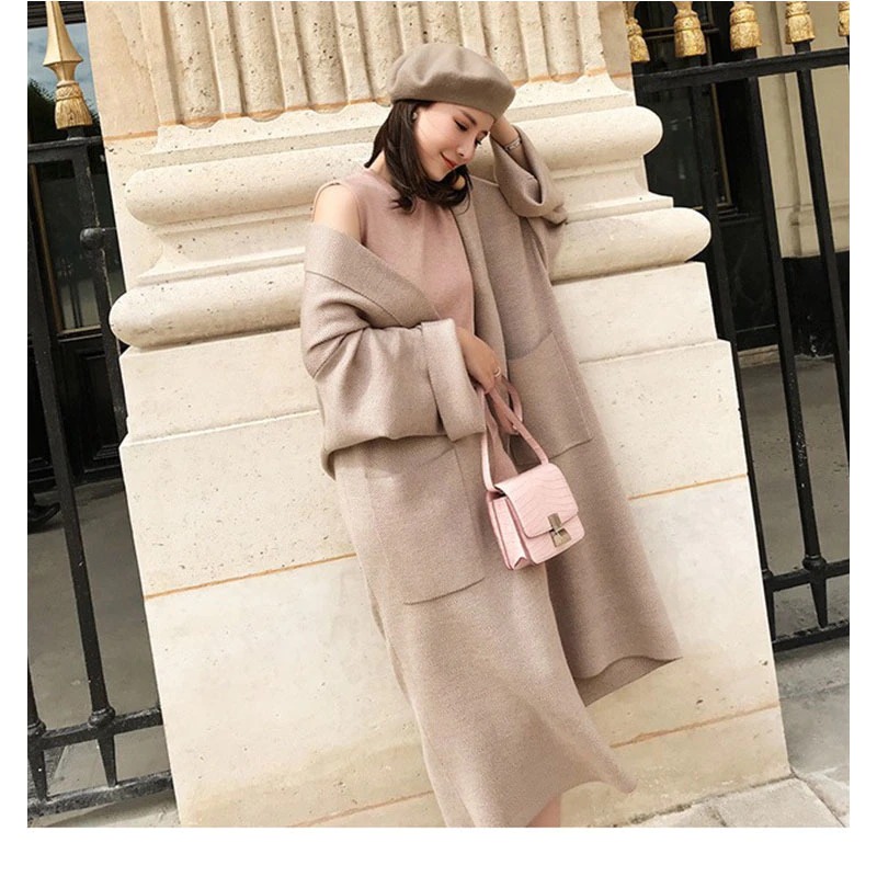 Damski płaszcz narzuta sweter - obrazek 2