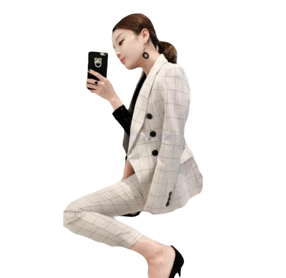 Damski elegancki komplet garnitur w kratę