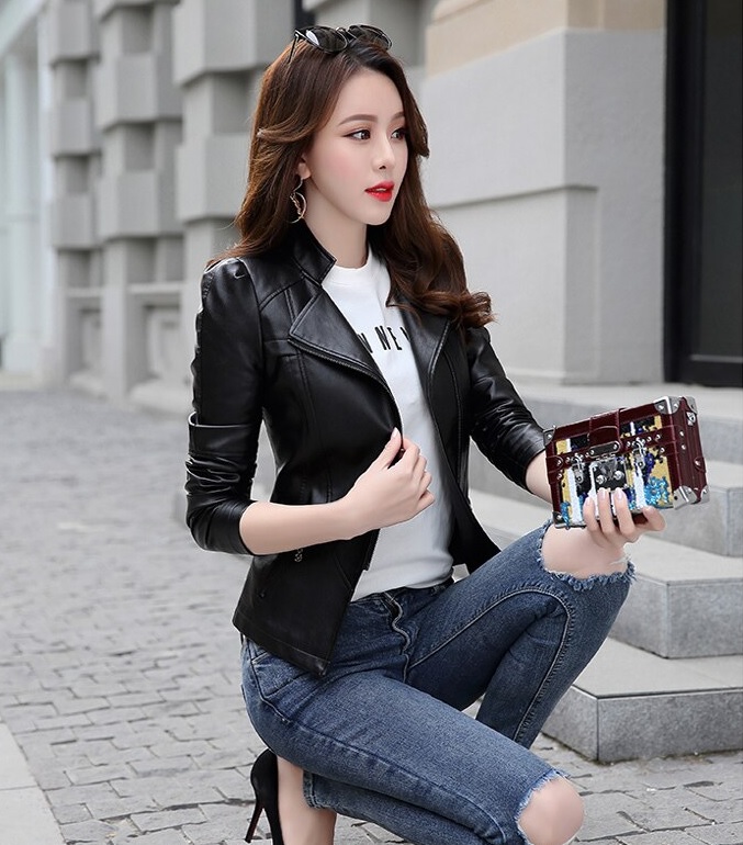 KELEIERFUSHI Damska ramoneska czarna - obrazek 3