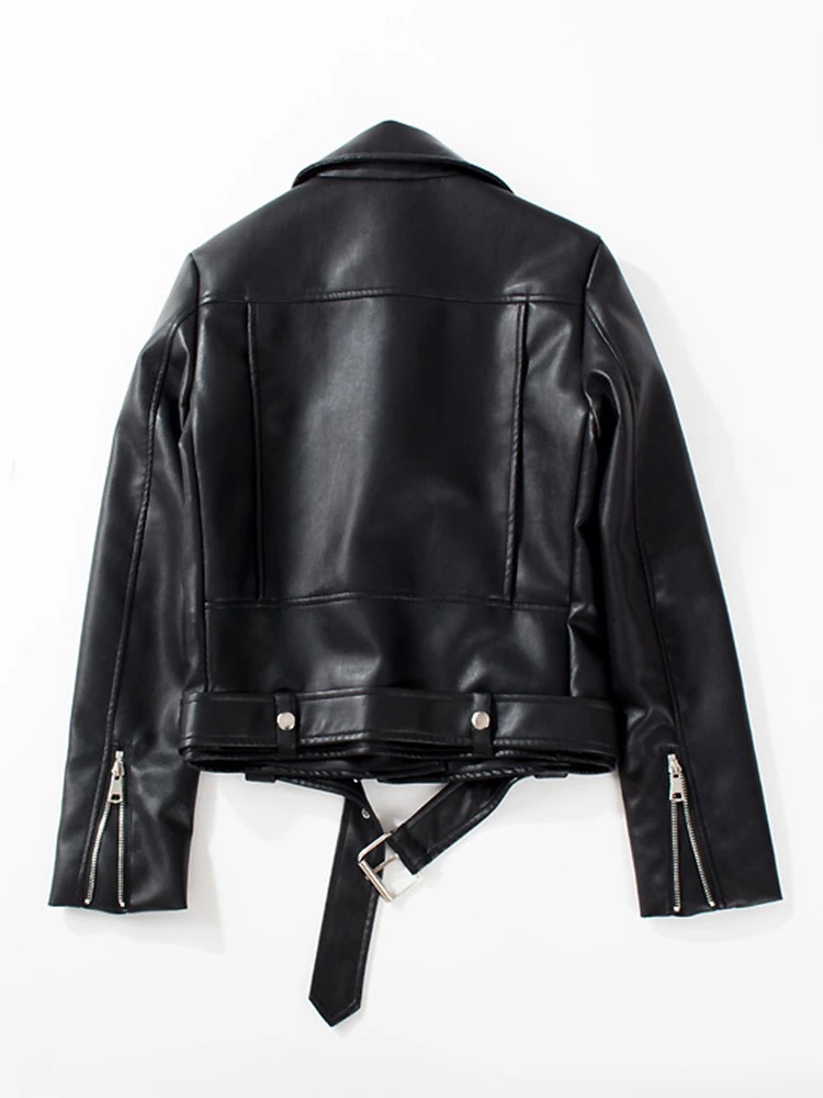 MILUOSIYU Skórzana ramoneska damska czarna - obrazek 5