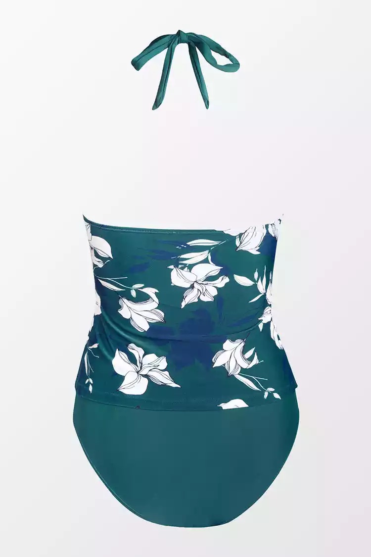 CUPSHE Dwuczęściowe kwieciste bikini tankini z wysokim stanem - obrazek 5