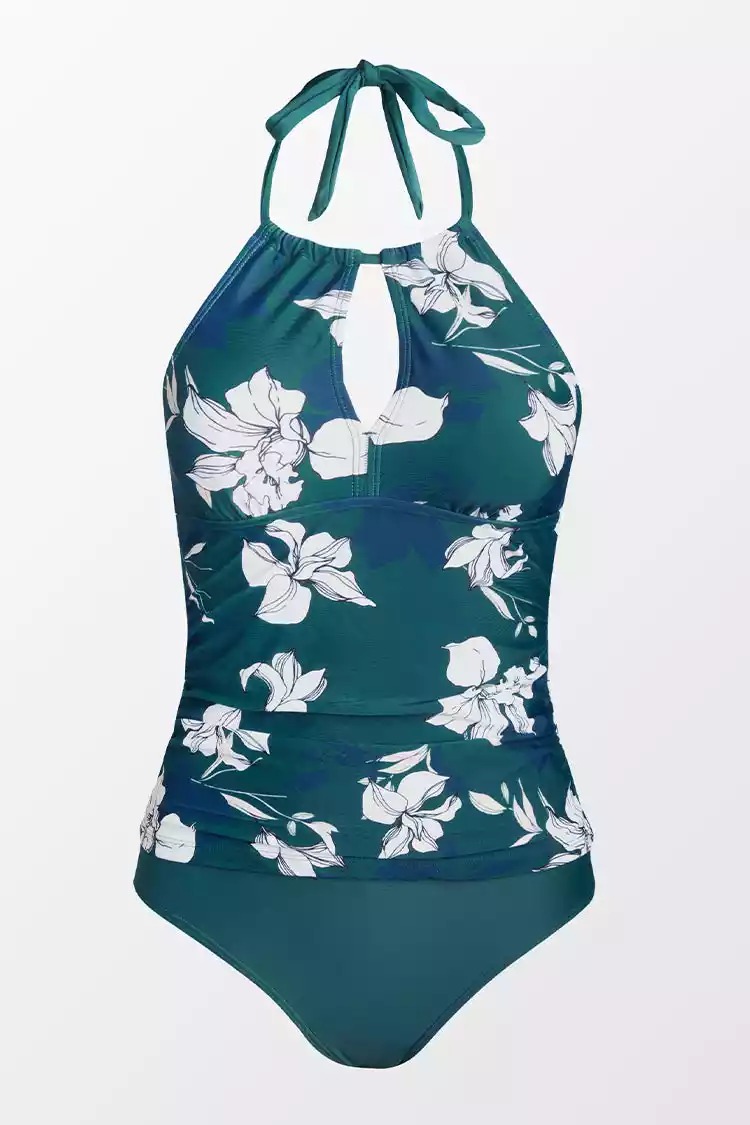 CUPSHE Dwuczęściowe kwieciste bikini tankini z wysokim stanem - obrazek 6