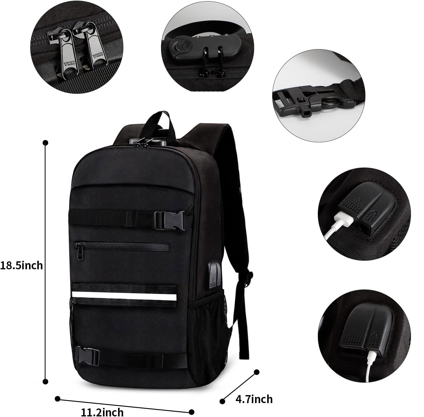 Antykradzieżowy czarny plecak z portem USB - obrazek 3