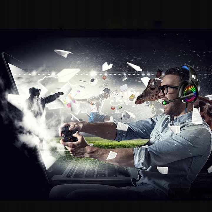HEADSET GRACZA SŁUCHAWKI GAMINGOWE PC PS4 RGB LED - obrazek 2