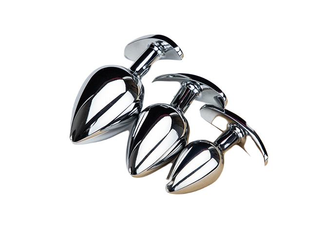 Metalowy korek analny z małym kryształkiem 3 sztuki