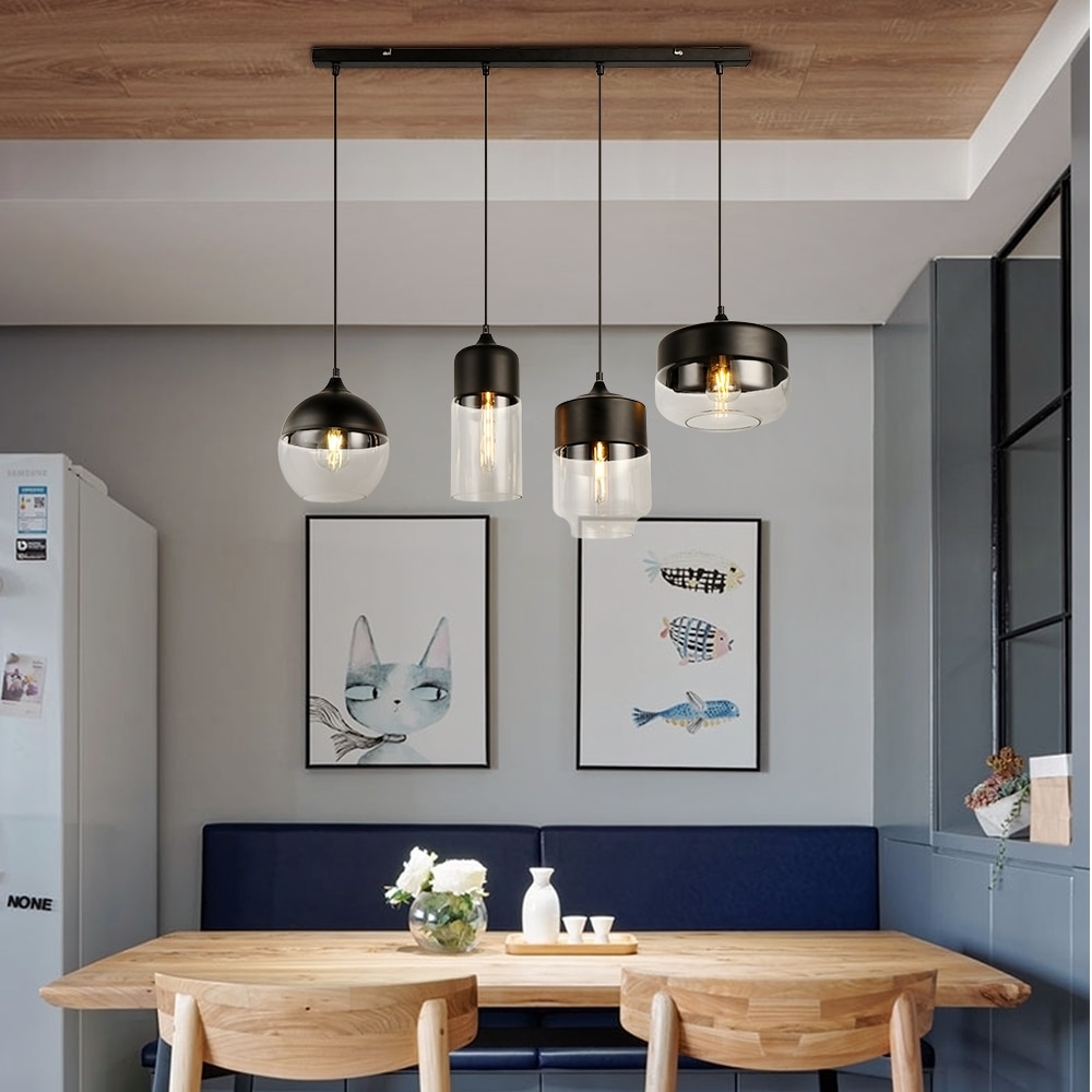 NOWOCZESNA LOFTOWA 4-Kloszowa LAMPA WISZĄCA ZE SZKŁA