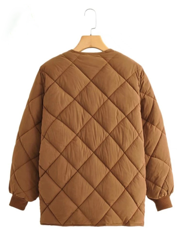 Damska Puchowa Kurtka Bomber z Prążkowanymi Mankietami - obrazek 2