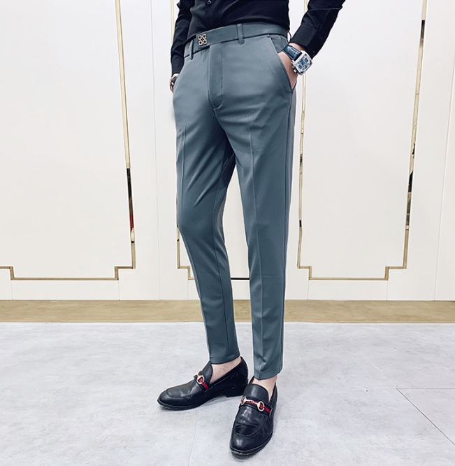 Męskie eleganckie spodnie slim szare - obrazek 2