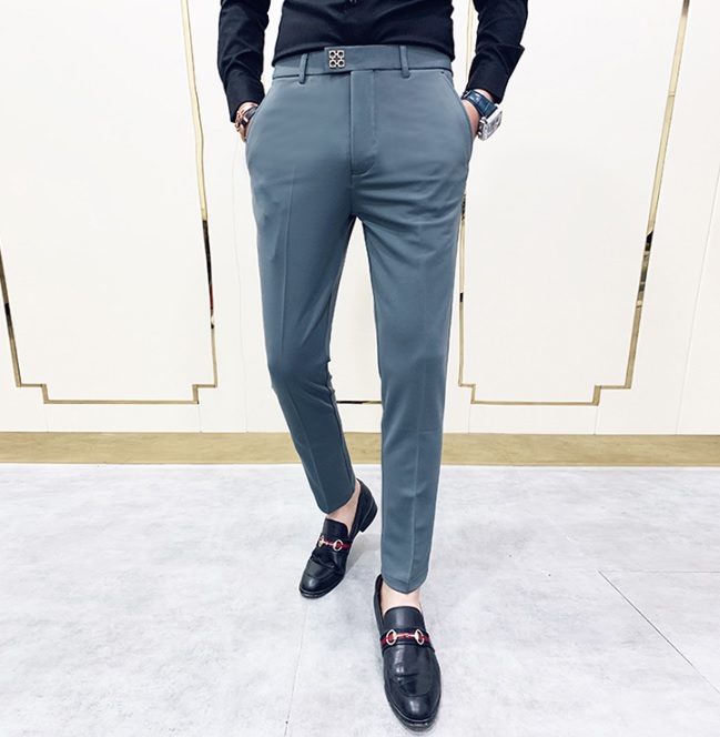 Męskie eleganckie spodnie slim szare - obrazek 3
