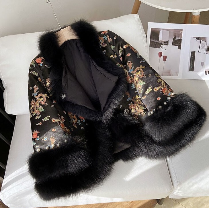 FASHION Wzorzysta damska kurtka w stylu Azjatyckim - obrazek 4