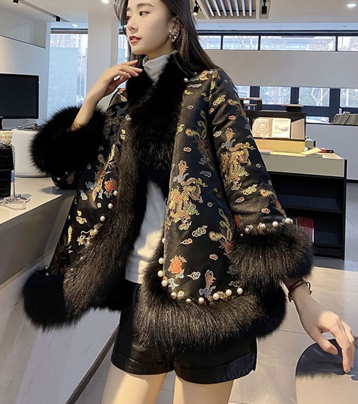 FASHION Wzorzysta damska kurtka w stylu Azjatyckim - obrazek 2