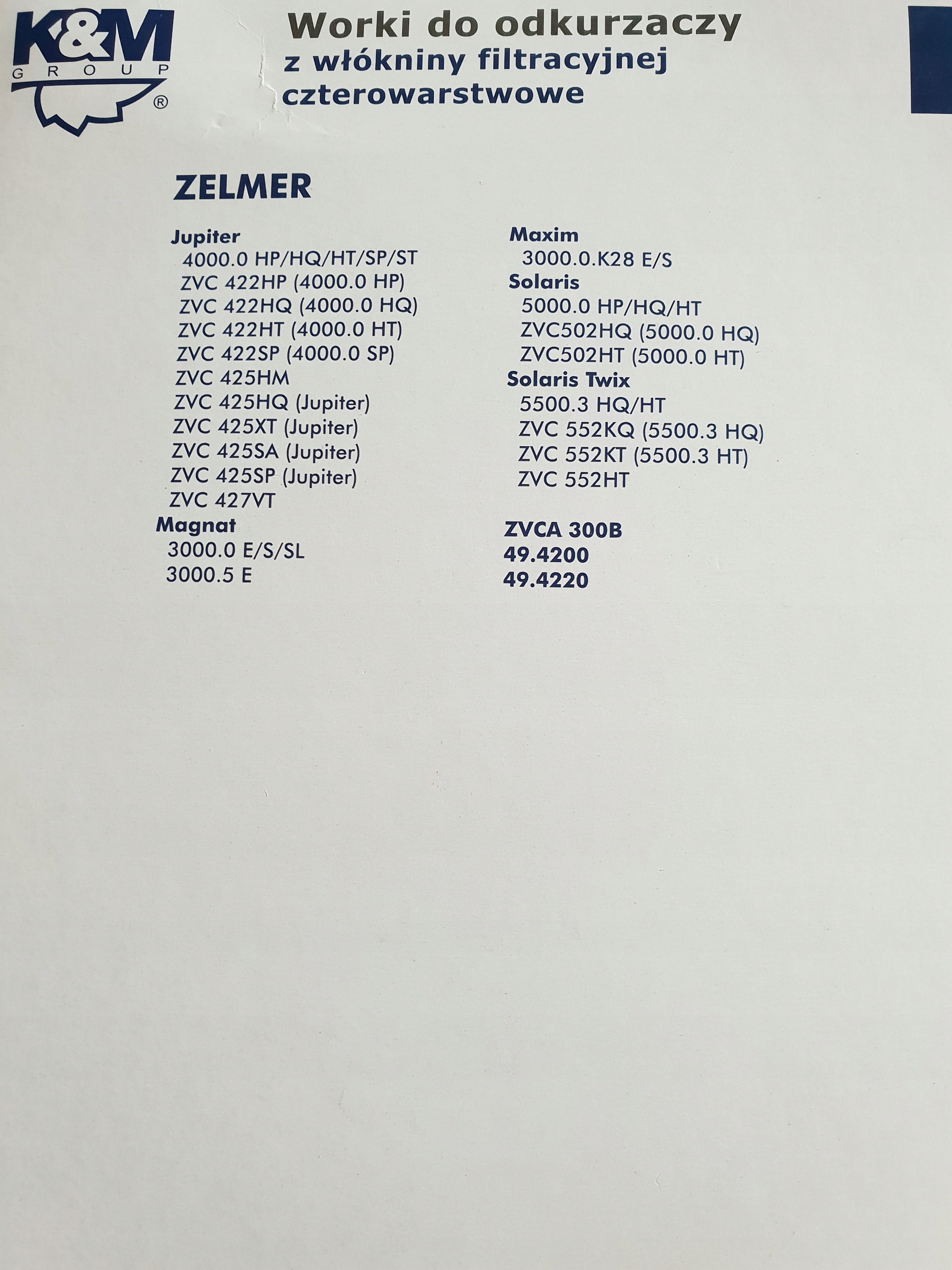 Worki do odkurzacza K&M 49.4220 Zelmer (4szt). - obrazek 2