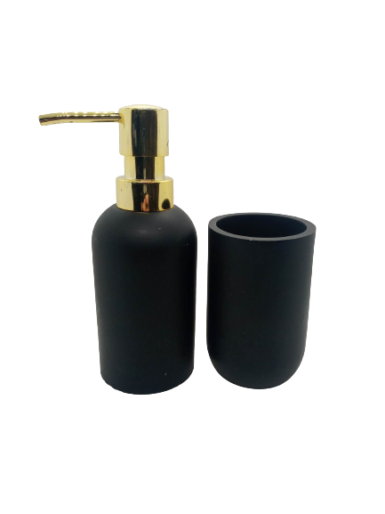 Dozownik do mydła z kubkiem CZARNY MAT