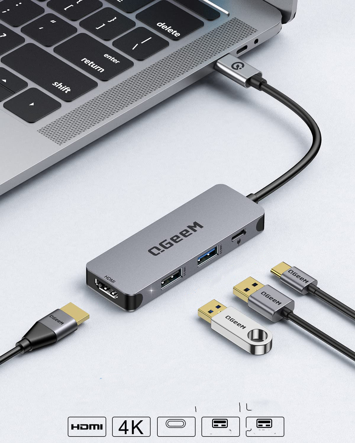 Adapter QGeeM 4 w 1 HUB USB C z 4K USB C na HDMI - obrazek 6