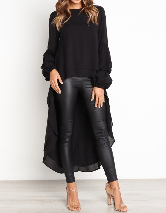 Damska asymetryczna bluza z bufiastymi rękawami - obrazek 3