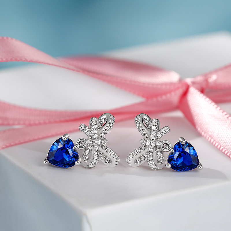 Jeulia Kolczyki z Kokardką Miłość Serce Kolczyki Srebrne - obrazek 3