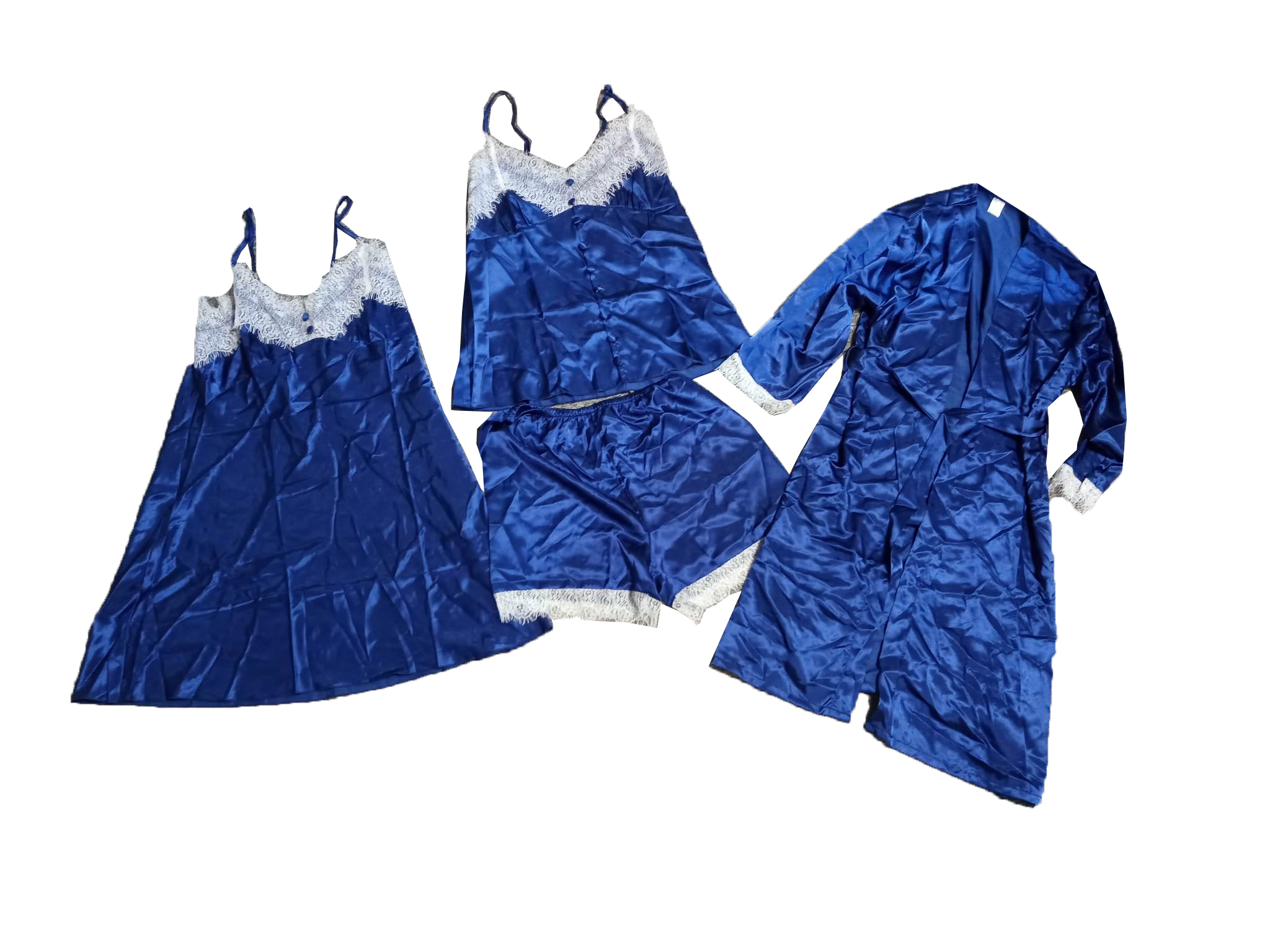 Elegancki 4-częściowy zestaw piżamowy z koronką - obrazek 2