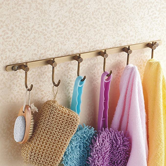 Wieszak ścienny antyczny mosiądz 6 haków - obrazek 2