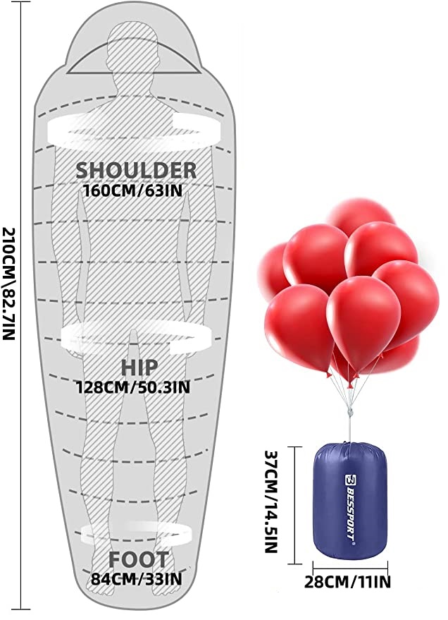 BESSPORT Śpiwór mumia jednoosobowy 210x160cm - obrazek 5