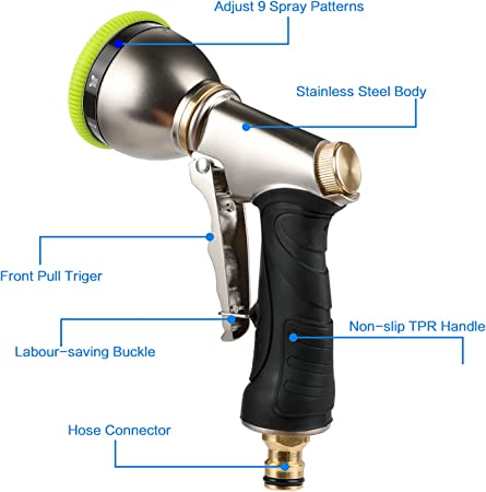 Zraszacz wody pistolet na wąż ogrodowy 9-funkcyjny - obrazek 4
