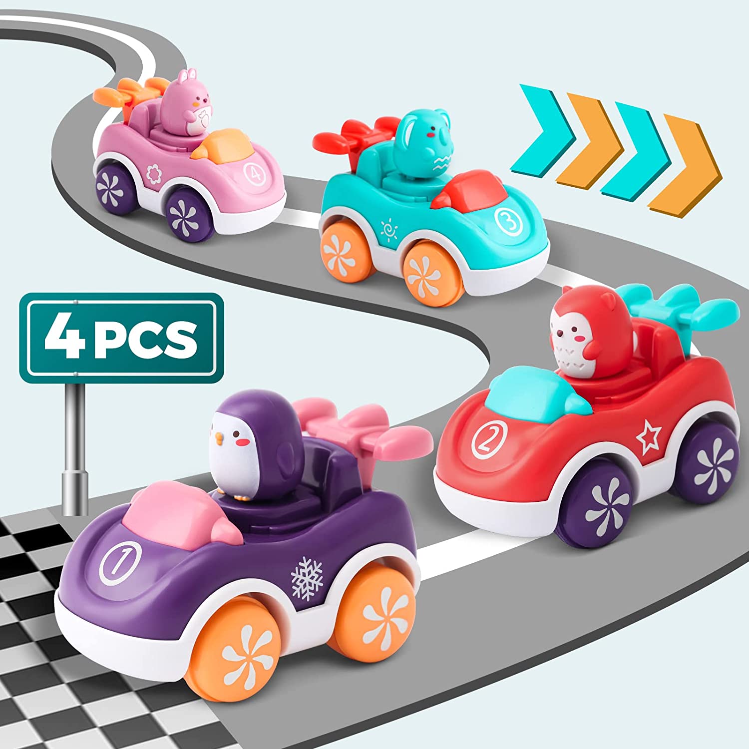 BAOLI samochody zabawkowe ze zwierzętami wyścigowe 4szt - obrazek 5