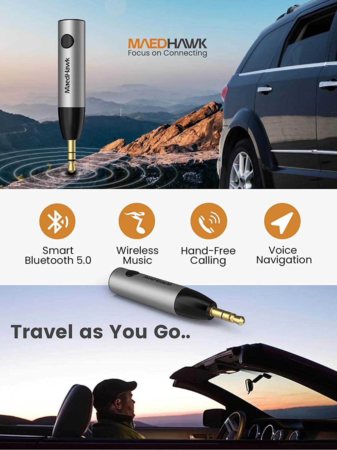 Adapter Bluetooth Aux Jack 3.5 mm MaedHawk - obrazek 4