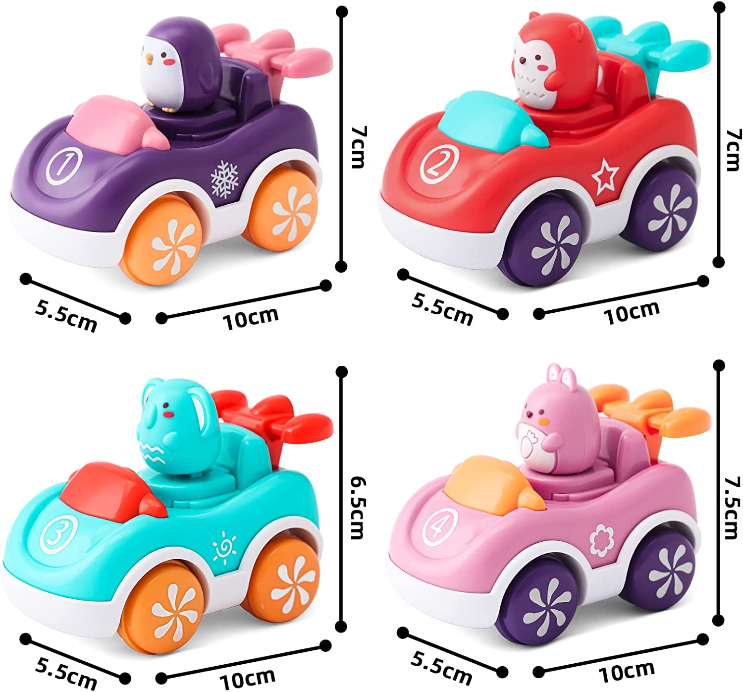 BAOLI samochody zabawkowe ze zwierzętami wyścigowe 4szt - obrazek 4