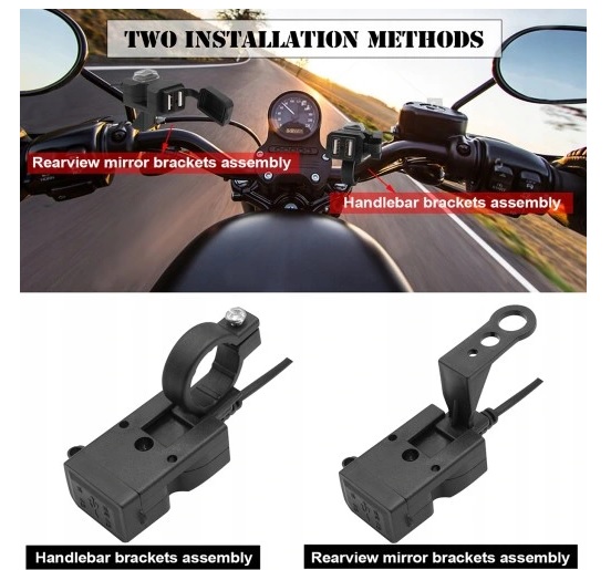 VOSAREA Wodoodporna ładowarka motocyklowa USB Kierownica Tylne - obrazek 7