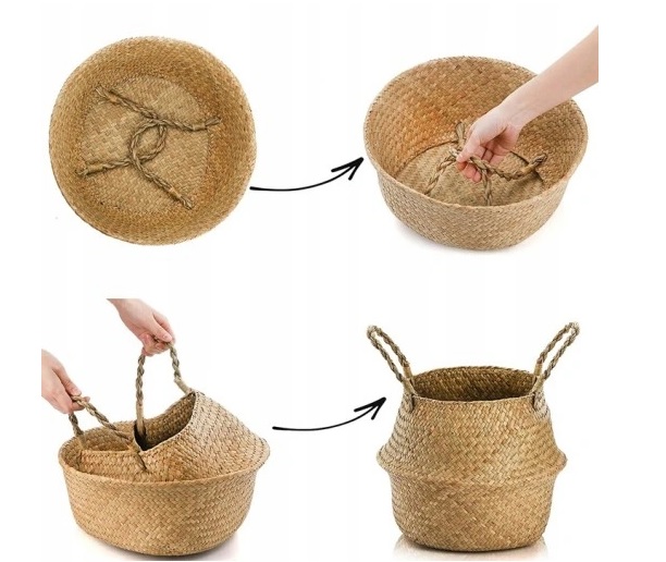 Kosz na doniczkę z trawy morskiej Boho - obrazek 3