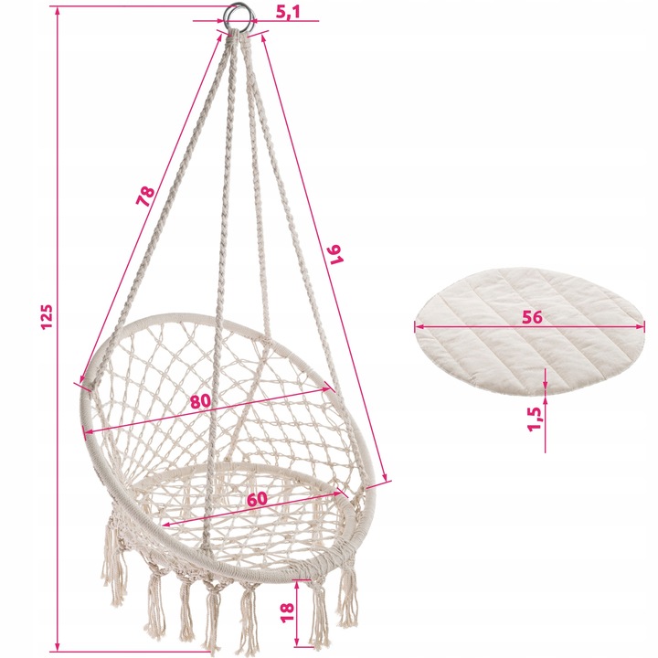 Fotel wiszący czarny hamak huśtawka TecTake - obrazek 2