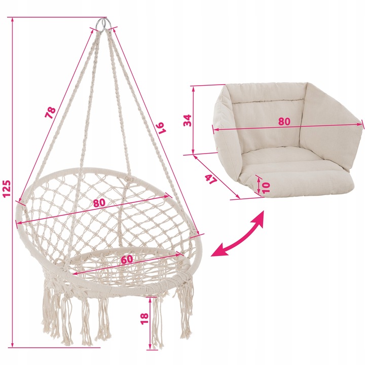 Fotel wiszący czarny hamak huśtawka TecTake - obrazek 2