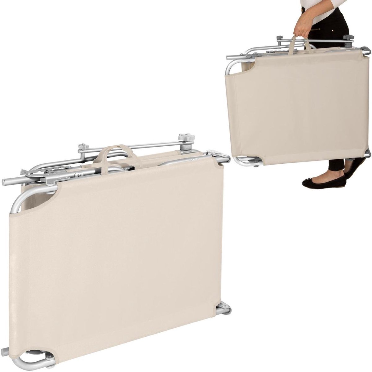 Leżak Ogrodowy Beżowy z daszkiem - obrazek 2